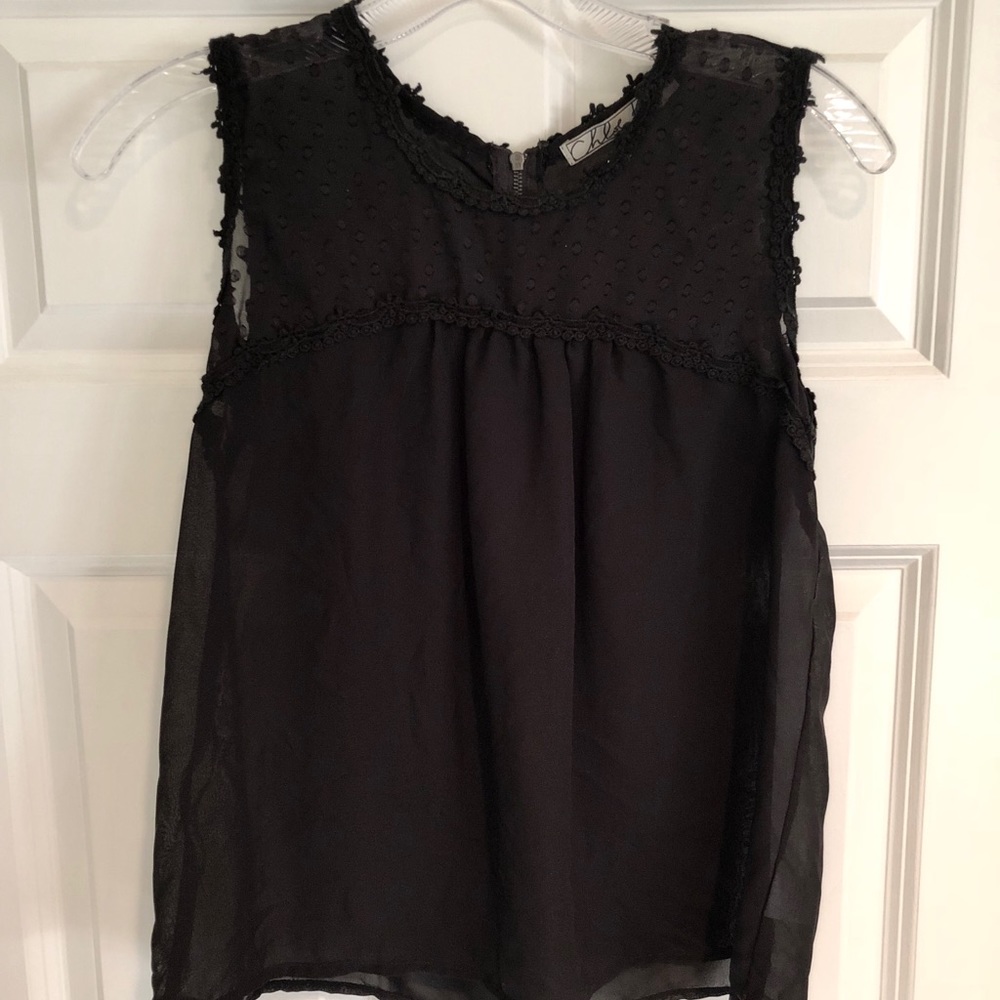 Black fringe sleeve tank top
